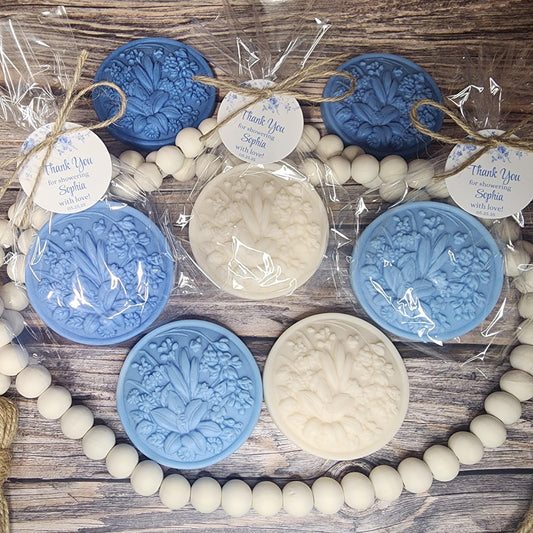 Dusty Blue Flower Soap Favors Baby Shower Something Blue Floral Bridal Shower Decor Baby In Bloom Theme Elegant Floral Lace Decorations