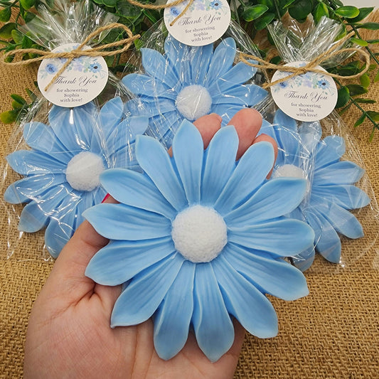 Dusty Blue Flower Soap Favors Baby Shower Something Blue Floral Bridal Shower Decor Baby In Bloom Theme Large Daisy Party Favors Guest Gift