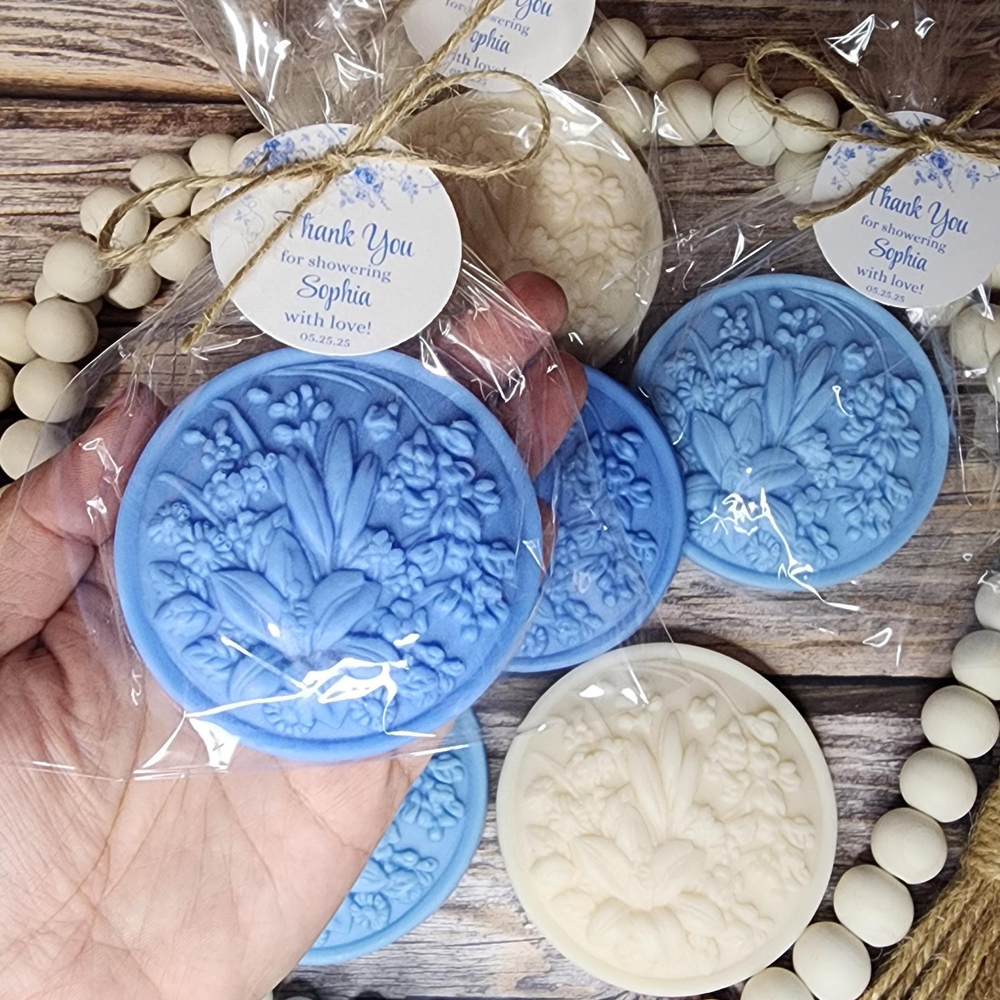 Dusty Blue Flower Soap Favors Baby Shower Something Blue Floral Bridal Shower Decor Baby In Bloom Theme Elegant Floral Lace Decorations
