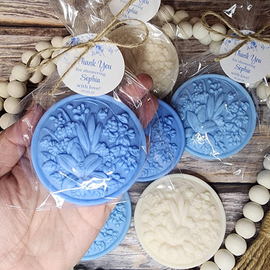 Dusty Blue Flower Soap Favors Baby Shower Something Blue Floral Bridal Shower Decor Baby In Bloom Theme Elegant Floral Lace Decorations