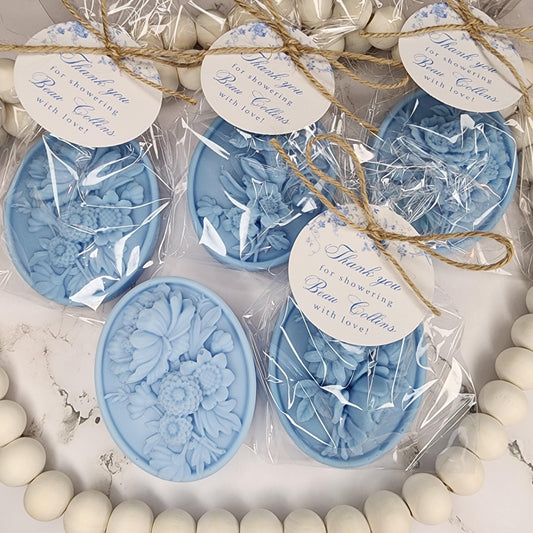Dusty Blue Flower Soap Favors Baby Shower Something Blue Floral Bridal Shower Decor Baby In Bloom Theme Elegant Floral Lace Decorations